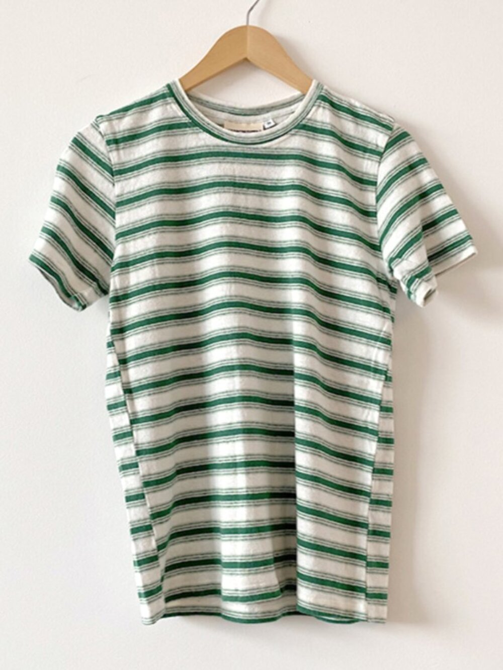 Jungmaven Green and White Striped Short Sleeve Tee (S)
